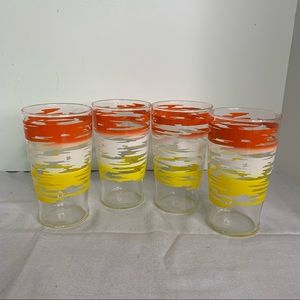 Vtg. Glasses Set of 4 Yellow White Orange 4.75" T